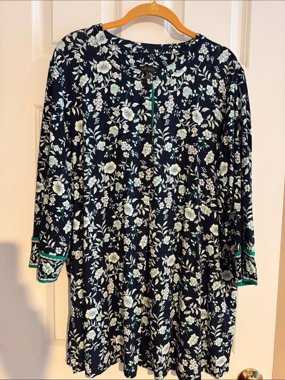 J. Jill Black Floral Tunic with White and Mint Accents